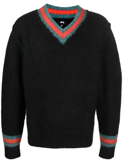 Stussy Black V-neck Sweater | ModeSens