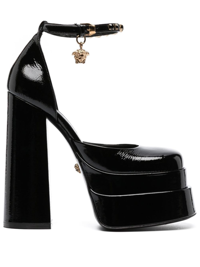 Versace Medusa Head Charm Platform Sandals In Black