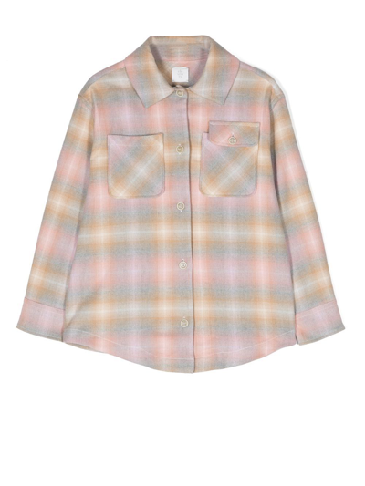 Eleventy Kids' Tie-dye Plaid-check Shirt In Rosa