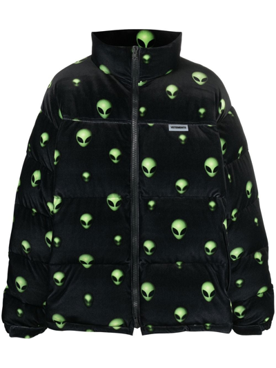 Vetements Men's Velvet Alien Head Puffer Jacket In Black