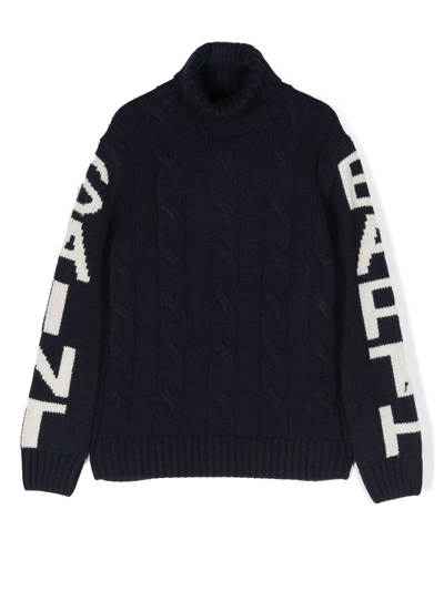 Mc2 Saint Barth Kids' Intarsia-knit Roll-neck Jumper In Blue
