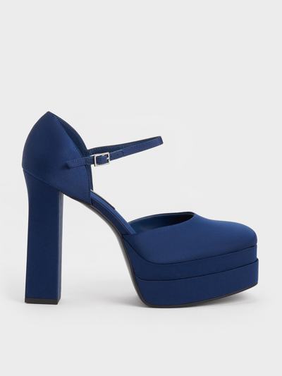 Charles & Keith - Satin Platform D'orsay Pumps In Dark Blue