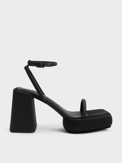 Charles & Keith Lucile Satin Platform Sandals In Black