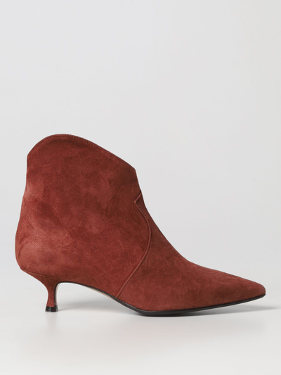 Anna F Heeled Booties . Woman Color Brick Red