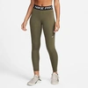 Nike Pro Mid Rise Leggings In Medium Olive/black/white