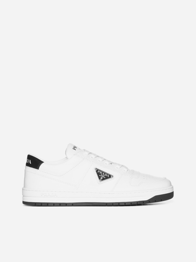 Prada Downtown Sneakers In Perforated Leather In Bianco+nero