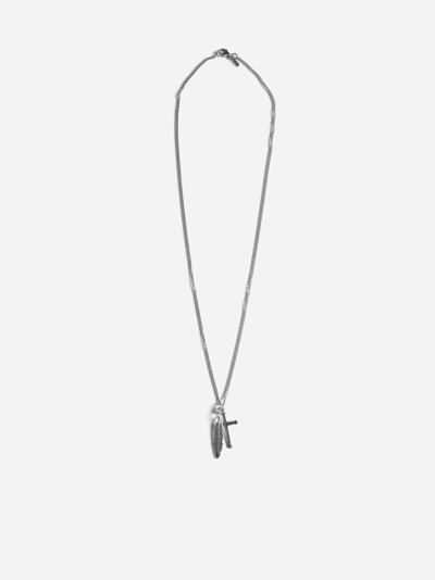 Emanuele Bicocchi Cross + Feather Pendant Necklace In Silver