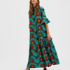 La Doublej Artemis Wavy Floral-print Ruffle-cuff Maxi Shirtdress In Ashbury