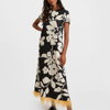 La Doublej Floral-print Silk Swing Dress With Feather Trim In Winter Jasmine