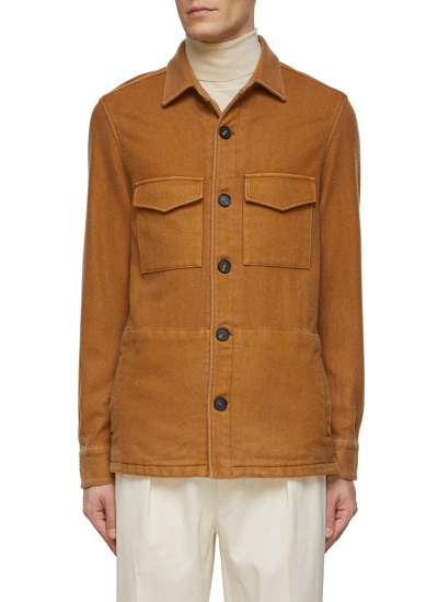 Equil Flap Chest Pocket Detail Cashmere Shirt Jacket In Brown