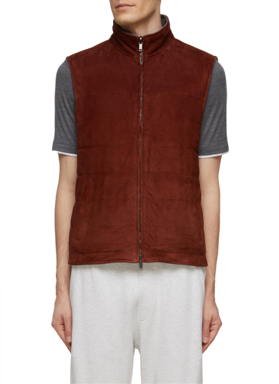 Equil Quilted Reversible Wool Cashmere Knit Goat Suede Vest In Red