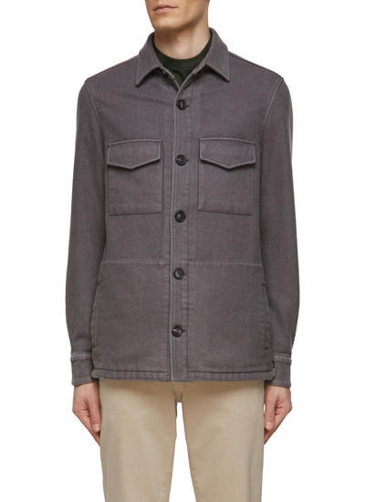 Equil Flap Chest Pocket Detail Cashmere Shirt Jacket In Grey