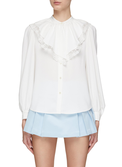 Ming Ma Ruffle Collar Lace Trim Shirt In White