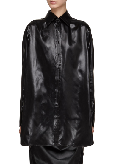 Maison Margiela Oversize Spread Collar Button Up Satin Shirt In Black
