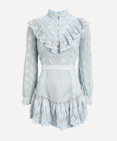 Loveshackfancy Trisha Lace Mini-dress In Blue Haze