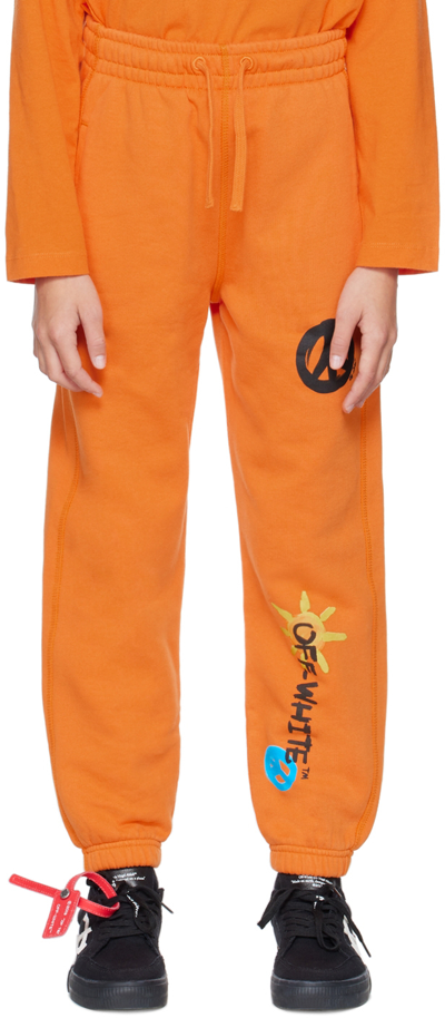 Off-white Motif-print Cotton Sweatpants In Orange Multicolor