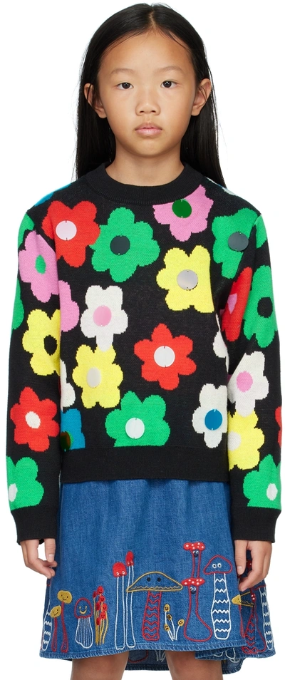 Stella Mccartney Kids Black Flower Sweater In 999 Black
