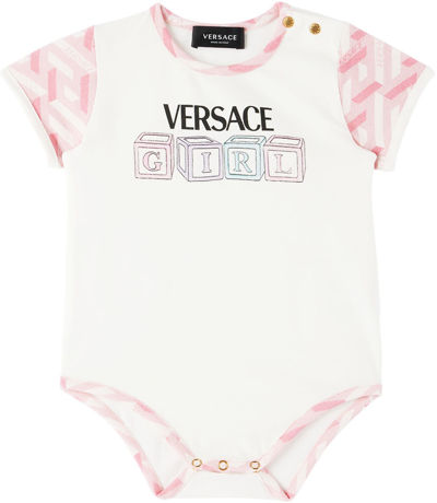 Versace Baby White & Pink Greca Bodysuit In 6w000