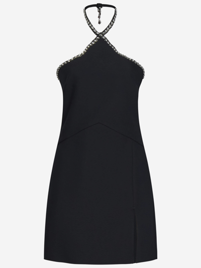 Msgm Crystal-embellished Halterneck Minidress In Black