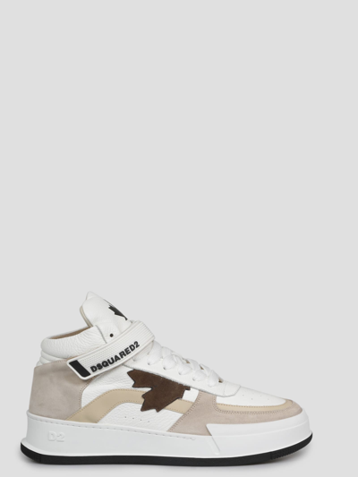 Dsquared2 Canadian Leather High Top Sneakers In White