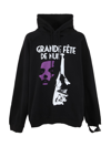 Raf Simons Grand Fete Oversize Cotton Jersey Hoodie In Black