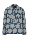 Kenzo Printed Denim Polo Overshirt In Blue