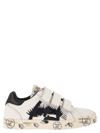 Premiata Graphic-print Touch-strap Sneakers In White/black