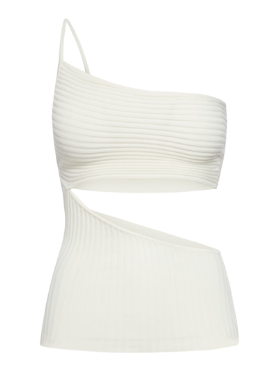 Andreädamo Ribbed Knit Viscose Mono Shoulder Top In Ivory