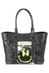 Ganni Smiley Face-print Canvas Tote Bag In Black