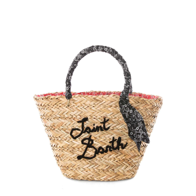Mc2 Saint Barth Woman Small Straw Bag With Embroidery In Black