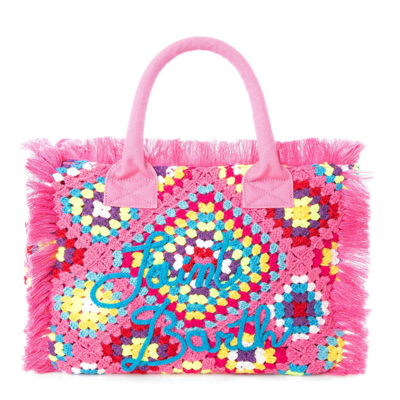 Mc2 Saint Barth Vanity Crochet Shoulder Bag With Pattern In Pink