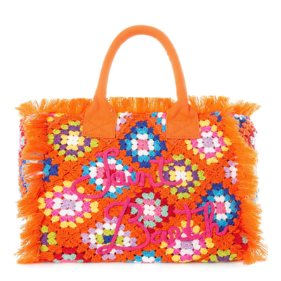 Mc2 Saint Barth Vanity Crochet Shoulder Bag With Pattern In Orange