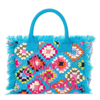Mc2 Saint Barth Vanity Crochet Shoulder Bag With Pattern In Blue