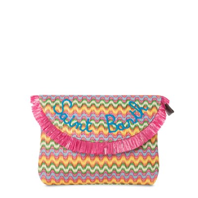Mc2 Saint Barth Straw Pochette With Fringes In Pink