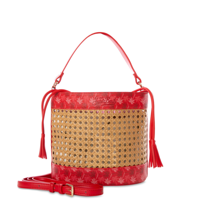 Mc2 Saint Barth Straw Bucket Bag With Red Monogram Details