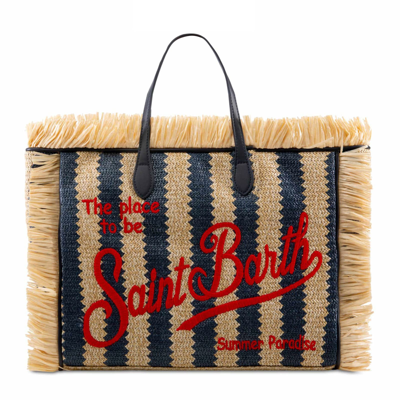 Mc2 Saint Barth Straw Bag With Embroidery In Blue