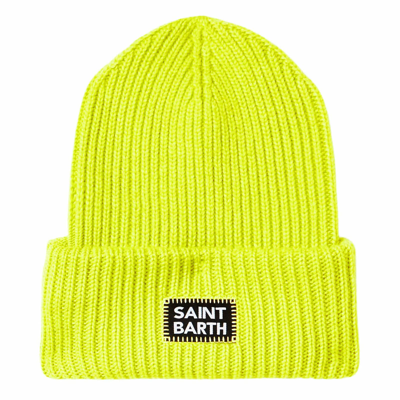 Mc2 Saint Barth Men`s Hat In Fluo Lime Green Knit In Yellow & Orange
