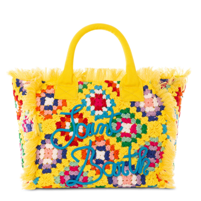 Mc2 Saint Barth Crochet Shoulder Bag With Pattern In Yellow