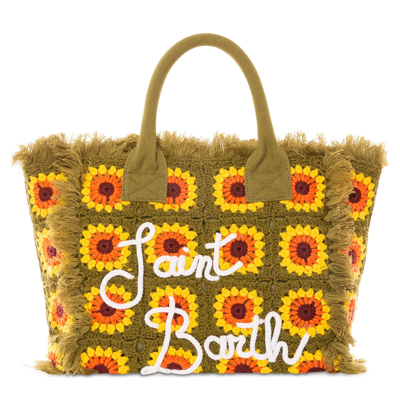Mc2 Saint Barth Crochet Shoulder Bag With Flower In Green