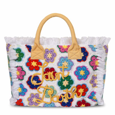 Mc2 Saint Barth Crochet Shoulder Bag With Flower In White