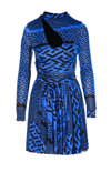 Versace Monogram Multi Foulard Long Sleeve Mini Dress In Blue
