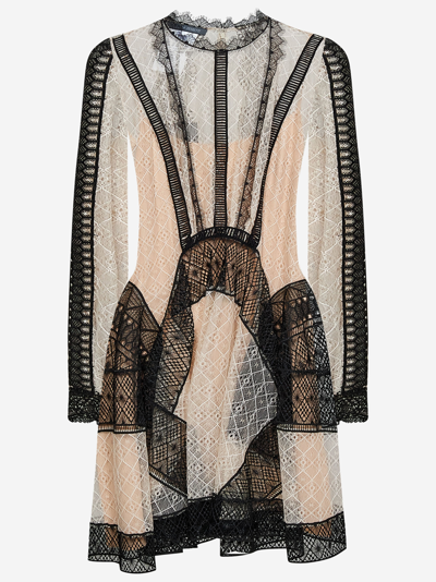 Alberta Ferretti Dress With Geometric And Floral Lace In Beige