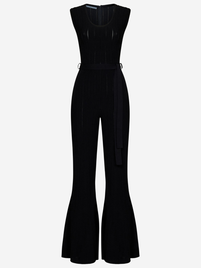 Alberta Ferretti Flare  Viscose Jumpsuit With Bow  Woman In Black