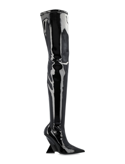 Attico Cheope Patent Leather Stretch Thigh Boots In Black
