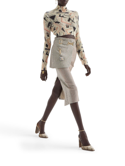 Fendi Beige Houndstooth Wool Skirt In Neutrals