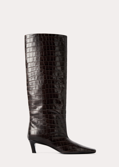 Totême Croco-embossed Wide Shaft Boots Dark Brown