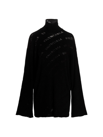 Balenciaga Logo Ribbed Sweater In Black