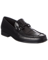 Ferragamo Grandioso Hammered Leather Loafers In Black