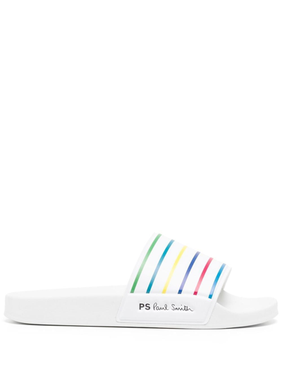 Ps By Paul Smith Striped Rubber Slides In White