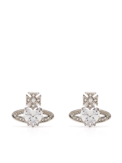 Vivienne Westwood Ariella Heart Shaped Stone Earrings In Metallic